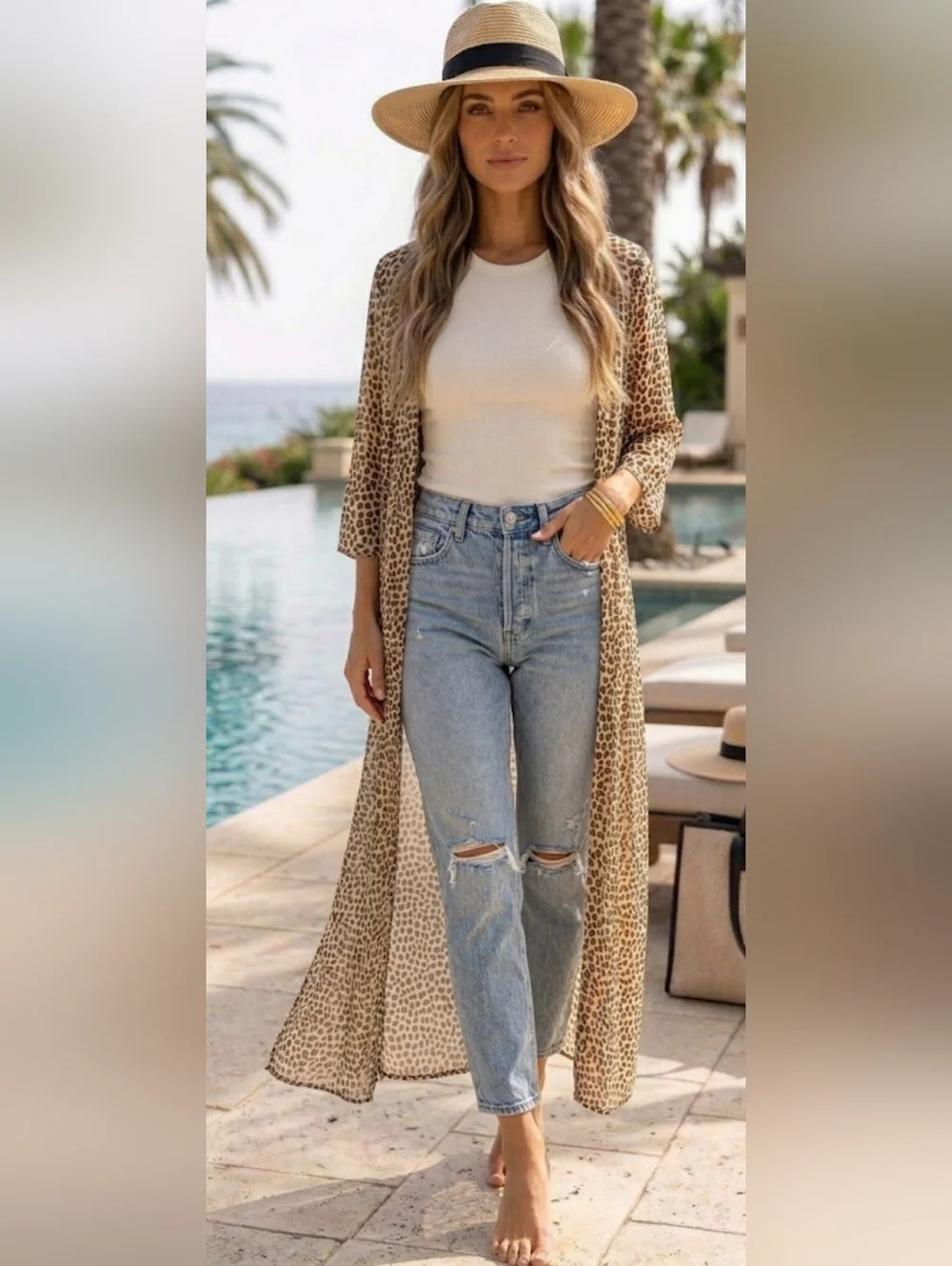 Caitlin M. Covington x Pink Lily Leopard Print Maxi Duster Kimono Size S - Picture 14 of 14